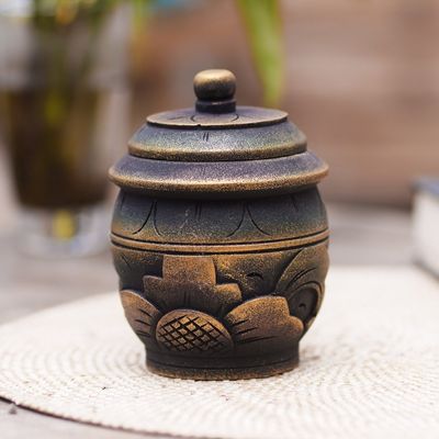 Alternate image for Floral Hand Carved Mahogany Wood Decorative Box Golden Sunrise