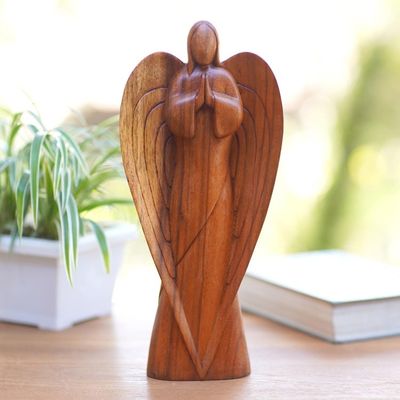 Alternate image for Suar Wood Angel Sculpture from Bali Angel in Peace