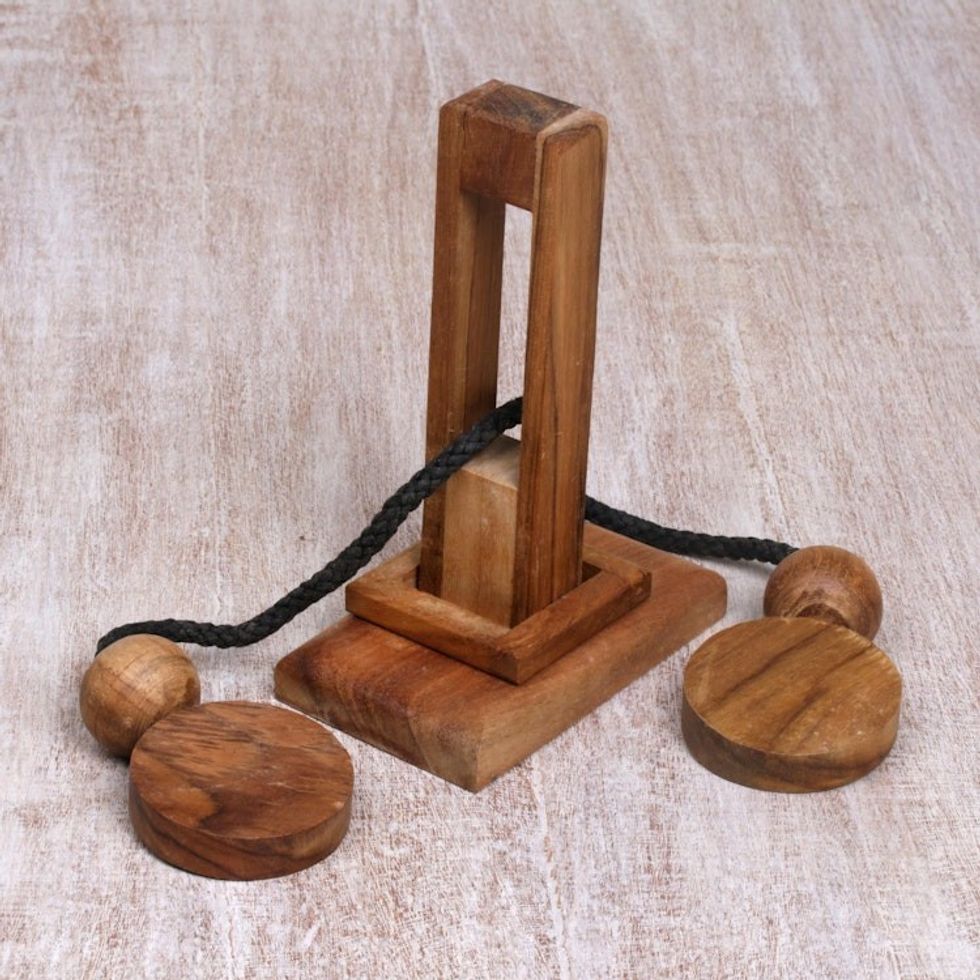 Natural Teak Wood Pub Game Style Puzzle from Indonesia 'Yogya Tower'