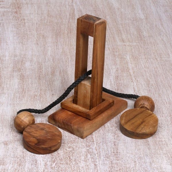 Alternate image for Natural Teak Wood Pub Game Style Puzzle from Indonesia Yogya Tower