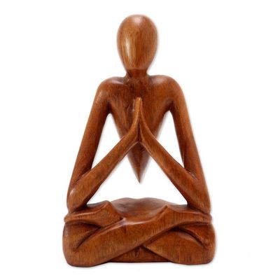 Alternate image for Wood Lotus Meditation Yoga Sculpture Hand Carved in Bali Natural Meditation