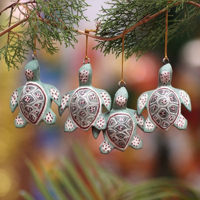 Alternate image for Handcrafted Jempinis Wood Baby Turtle Ornaments Set of 4 Baby Shells