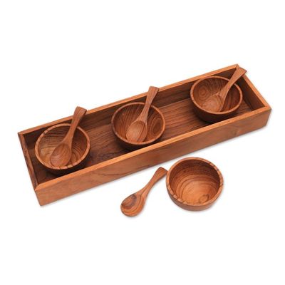 Alternate image for Hand-Carved Wood Condiment Set from Bali 9 Piece Date Night