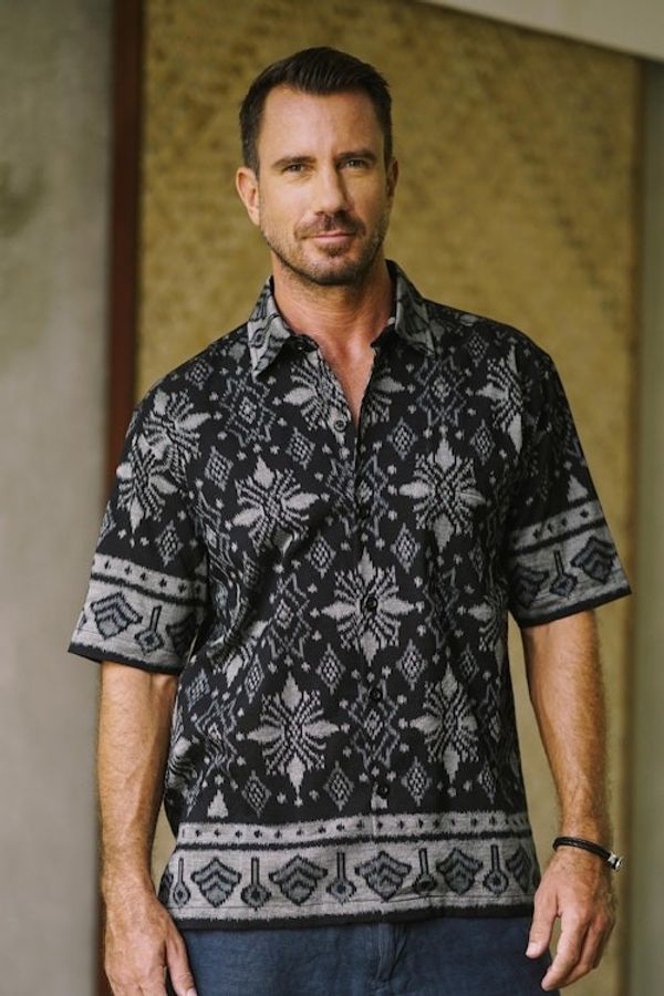 Alternate image for Hand Woven Mens Ikat Cotton Shirt Dark Ash