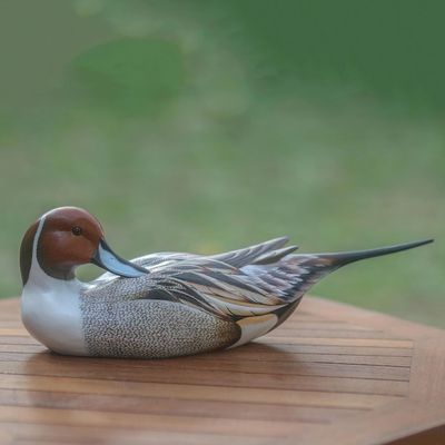 Alternate image for Indonesian Wood Bird Sculpture Posing Pintail Duck