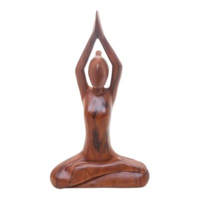 Alternate image for Hand Carved Yoga Sitting Pose Suar Wood Sculpture To the Sky
