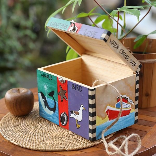 Alternate image for Hand-Painted Wood Decorative with Box Toggle Latch Closure Coastal Life