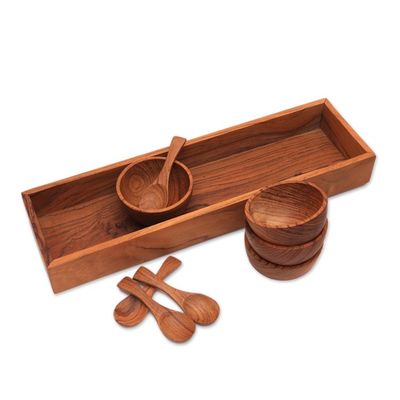 Alternate image for Hand-Carved Wood Condiment Set from Bali 9 Piece Date Night