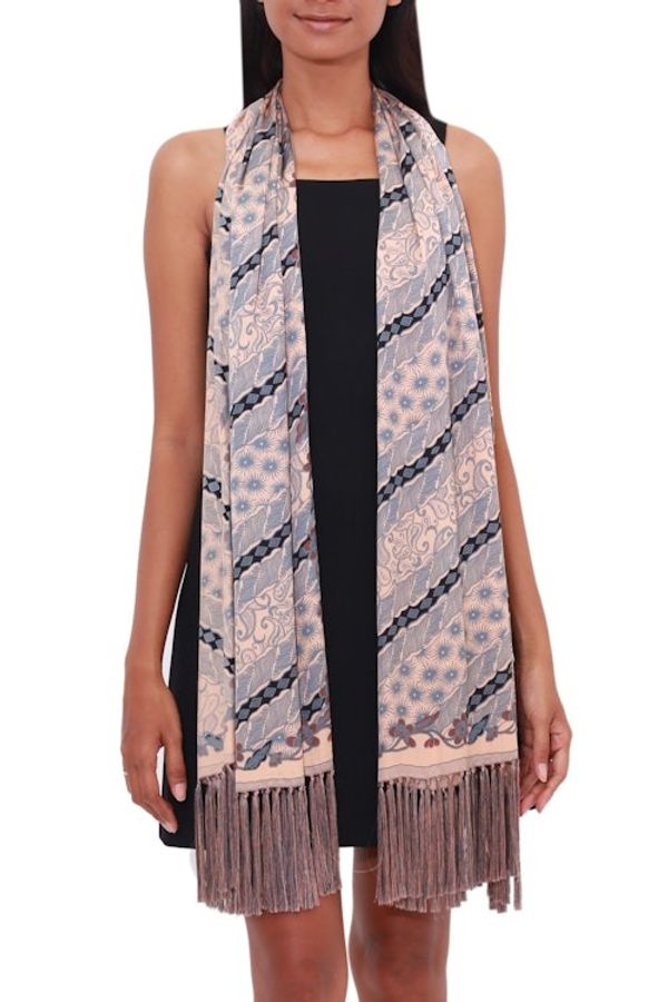Alternate image for Batik Silk Shawl in Slate and Buff from Bali Slate Majesty