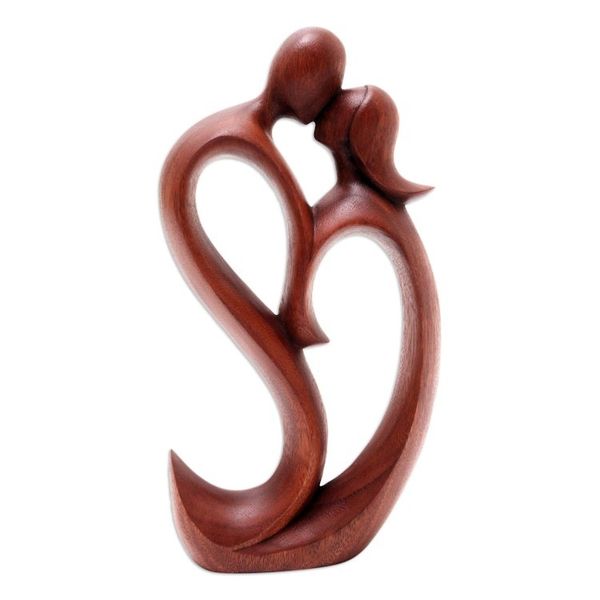 Alternate image for Hand Carved Romantic Suar Wood Statuette We Kiss Forever