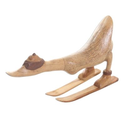 Alternate image for Skiing Duck Bamboo and Acacia Wood Statuette Downhill Duck in Natural