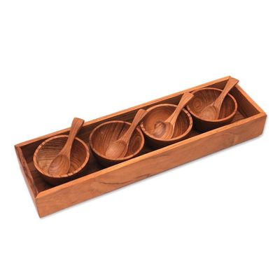 Alternate image for Hand-Carved Wood Condiment Set from Bali 9 Piece Date Night