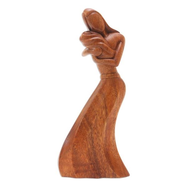 Alternate image for Handmade Suar Wood Mother and Baby Statuette Baby Boom