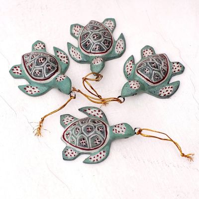Alternate image for Handcrafted Jempinis Wood Baby Turtle Ornaments Set of 4 Baby Shells