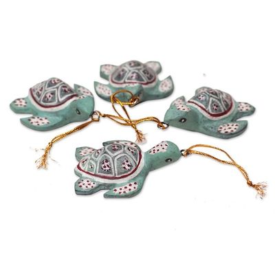 Alternate image for Handcrafted Jempinis Wood Baby Turtle Ornaments Set of 4 Baby Shells