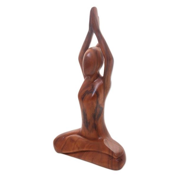 Alternate image for Hand Carved Yoga Sitting Pose Suar Wood Sculpture To the Sky