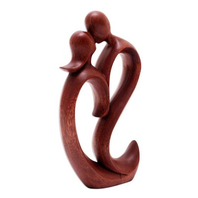 Alternate image for Hand Carved Romantic Suar Wood Statuette We Kiss Forever