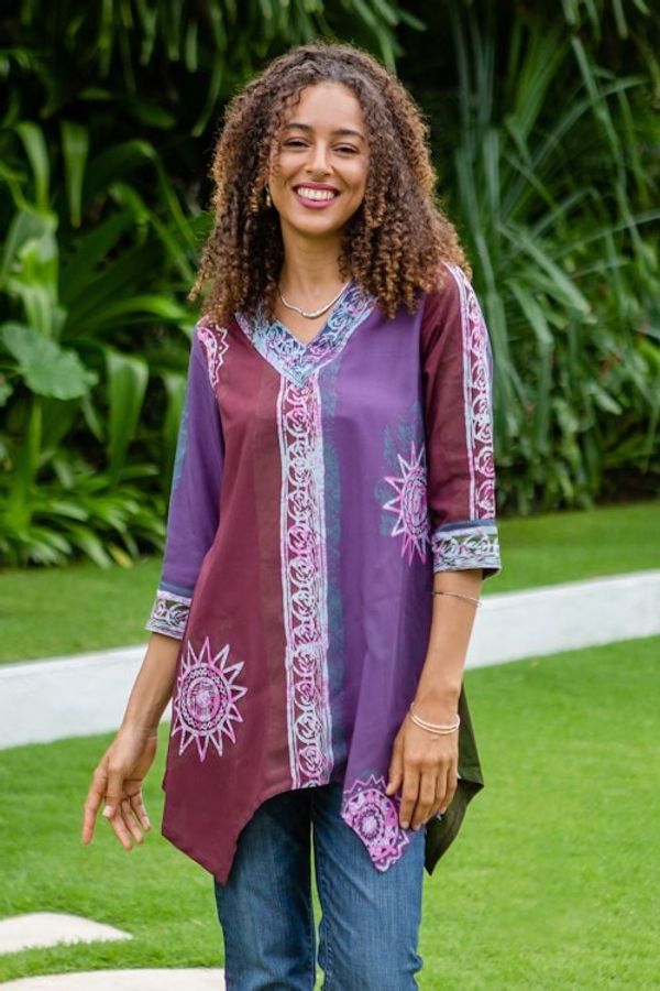 Alternate image for Hand-Stamped Batik Rayon Tunic from Bali Imperial Garden
