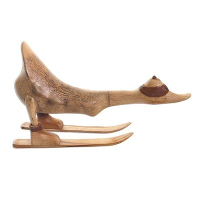 Alternate image for Skiing Duck Bamboo and Acacia Wood Statuette Downhill Duck in Natural
