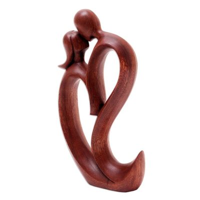 Alternate image for Hand Carved Romantic Suar Wood Statuette We Kiss Forever