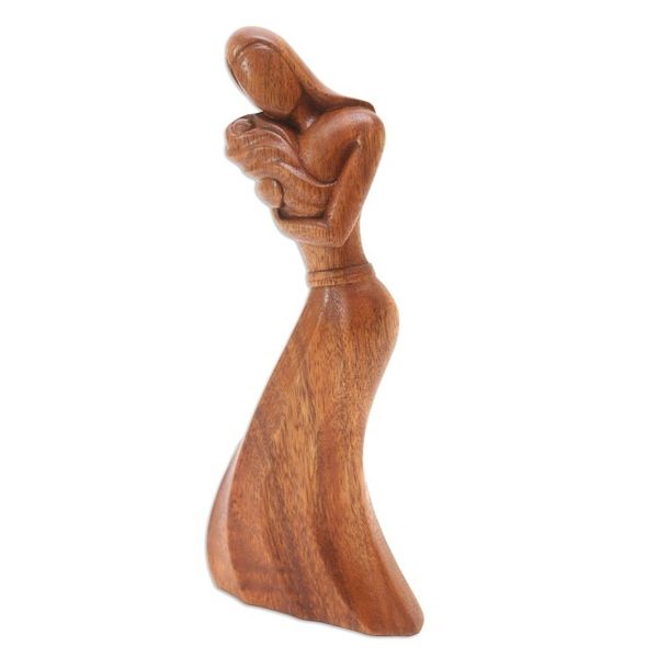Alternate image for Handmade Suar Wood Mother and Baby Statuette Baby Boom