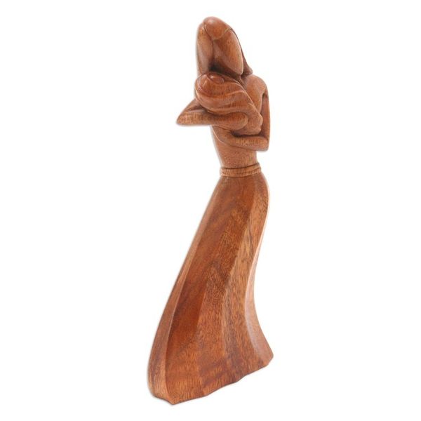 Alternate image for Handmade Suar Wood Mother and Baby Statuette Baby Boom