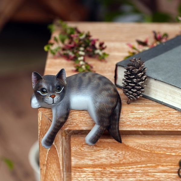 Alternate image for Signed Balinese Tabby Cat Sculpture Tabby Cat Relaxes