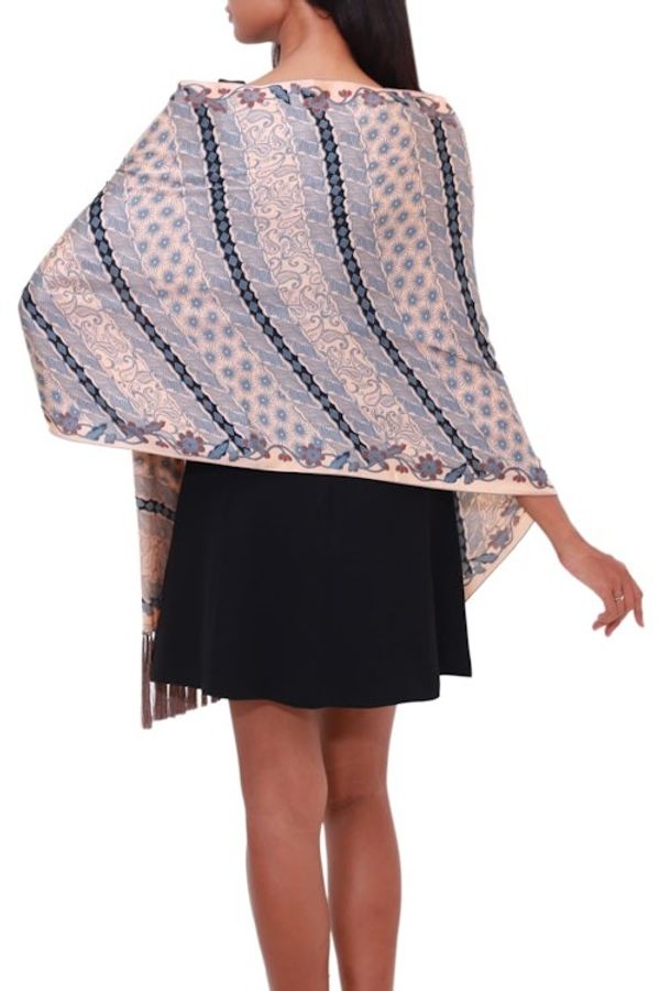 Alternate image for Batik Silk Shawl in Slate and Buff from Bali Slate Majesty