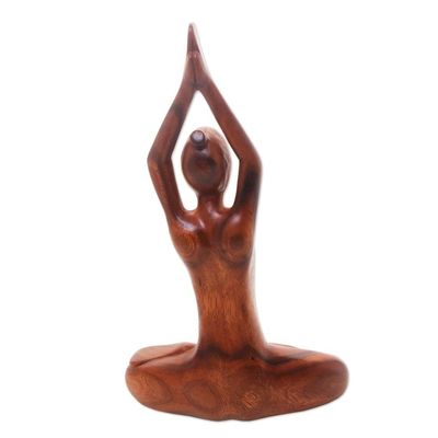 Alternate image for Hand Carved Yoga Sitting Pose Suar Wood Sculpture To the Sky