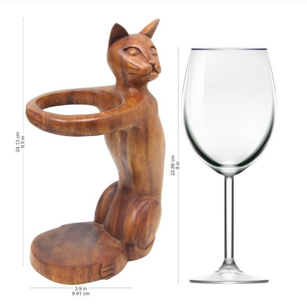 Alternate image for Hand Carved Wooden Cat Wine Bottle Holder Wine-Loving Cat