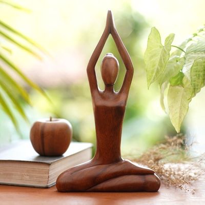 Alternate image for Hand Carved Yoga Sitting Pose Suar Wood Sculpture To the Sky