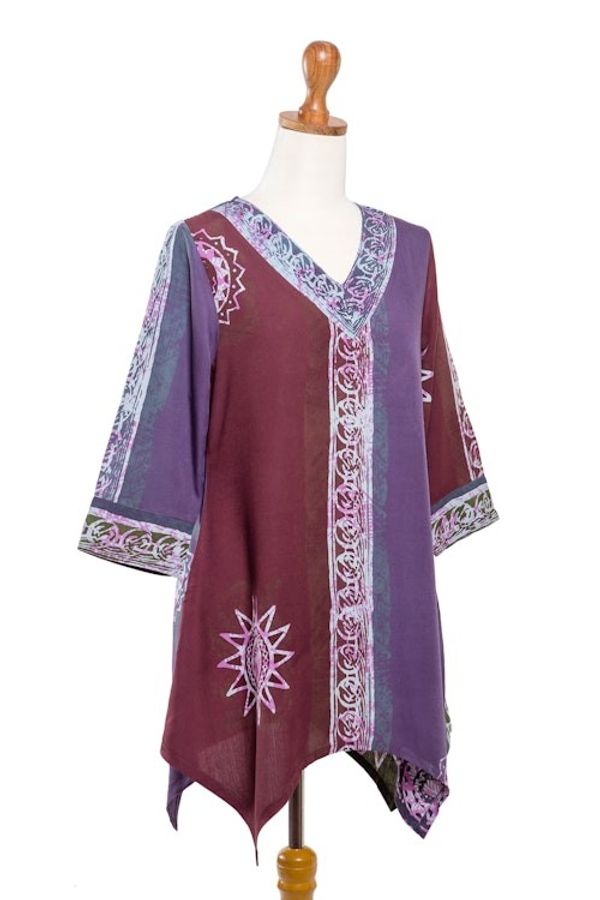 Alternate image for Hand-Stamped Batik Rayon Tunic from Bali Imperial Garden