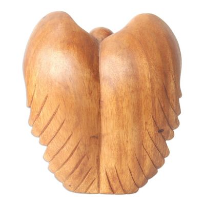 Alternate image for Suar Wood Angel Sculpture in Brown Hand-Carved in Bali Dreamy Angel