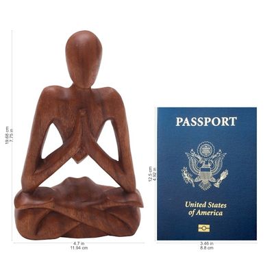 Alternate image for Wood Lotus Meditation Yoga Sculpture Hand Carved in Bali Natural Meditation