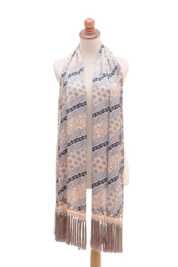Alternate image for Batik Silk Shawl in Slate and Buff from Bali Slate Majesty