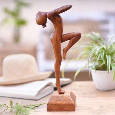 Alternate image for Hand Carved Suar Wood Ballerina Sculpture Little Dancer