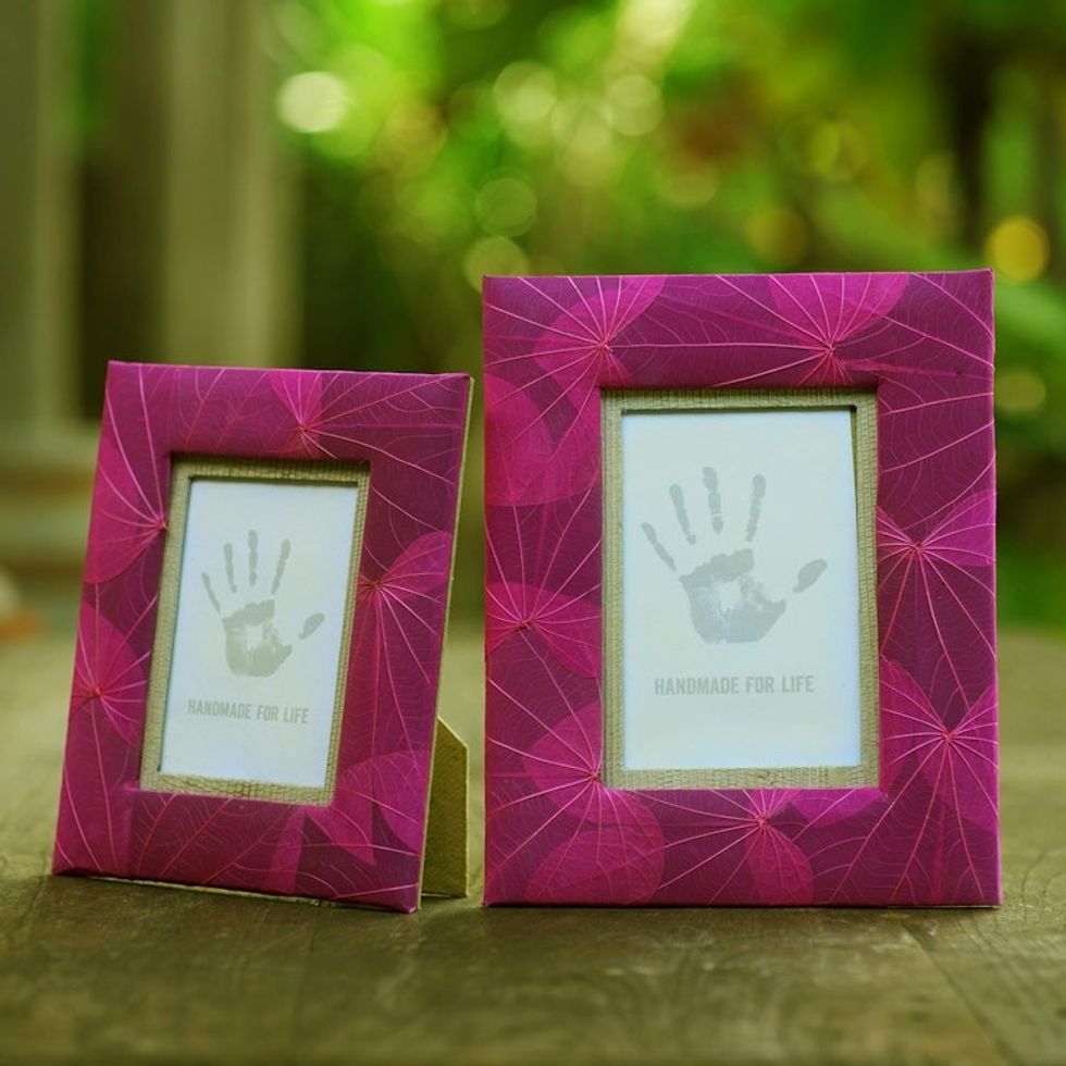 Handcrafted Natural Fiber Photo Frames 4x6 and 3x5 'Autumn Spirit in Pink'