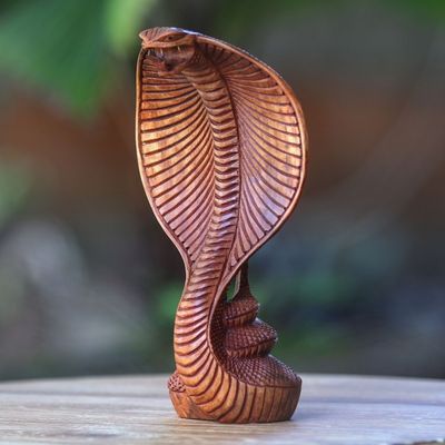 Alternate image for Hand Carved Wood Snake Sculpture Cobra