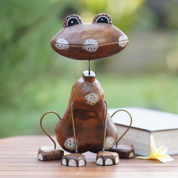 Alternate image for Artisan Crafted Albesia Wood Frog-Motif Statuette Leap Frog
