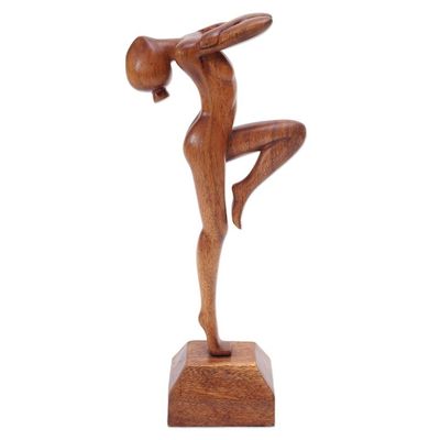 Alternate image for Hand Carved Suar Wood Ballerina Sculpture Little Dancer