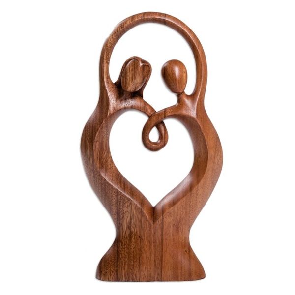 Alternate image for Romantic Suar Wood Statuette from Bali Happier Dancing
