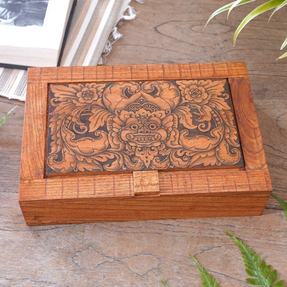 Hand Carved Wood Decorated Jewelry Box from Indonesia 'Bhoma Treasure'