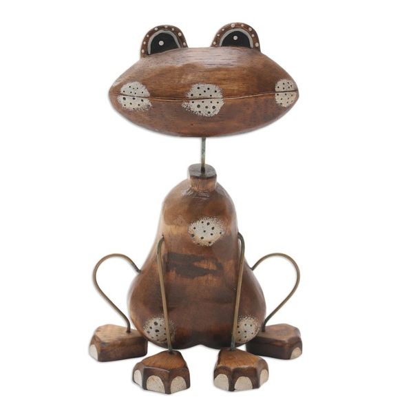 Alternate image for Artisan Crafted Albesia Wood Frog-Motif Statuette Leap Frog