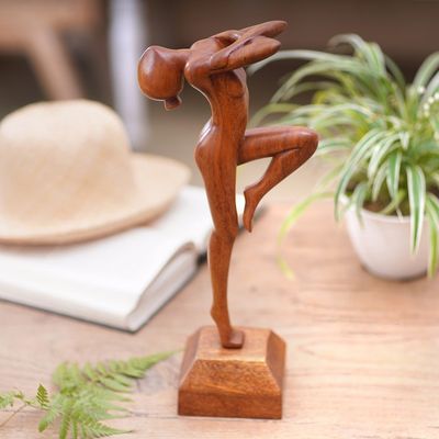 Alternate image for Hand Carved Suar Wood Ballerina Sculpture Little Dancer