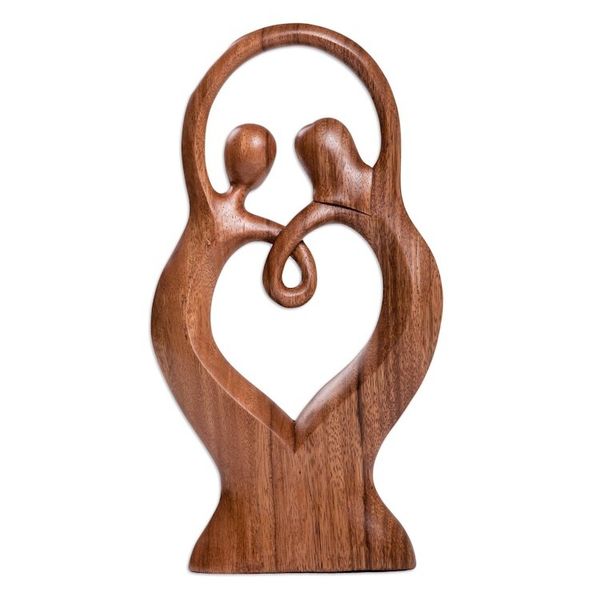 Alternate image for Romantic Suar Wood Statuette from Bali Happier Dancing
