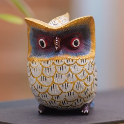 Alternate image for Artisan Crafted Crocodile Wood Owl Statuette Midnight Hunt