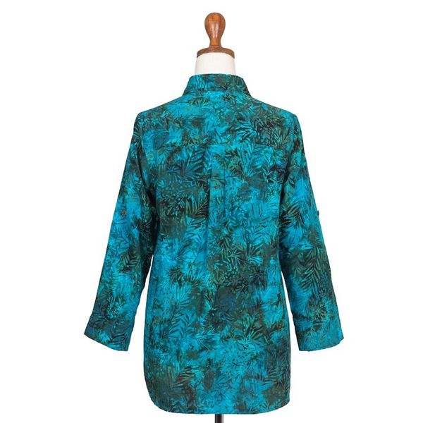 Alternate image for Rayon Batik Long Sleeve Teal Hi-Low Button Shirt Java Emerald