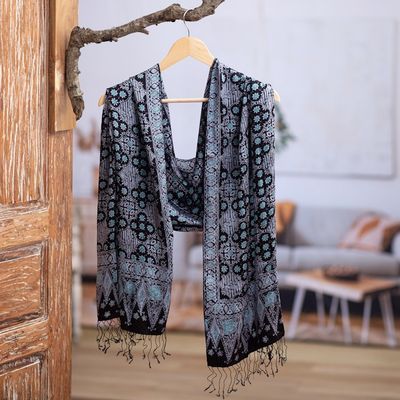 Alternate image for Batik Silk Shawl with Kawung Motifs from Bali Java Sea