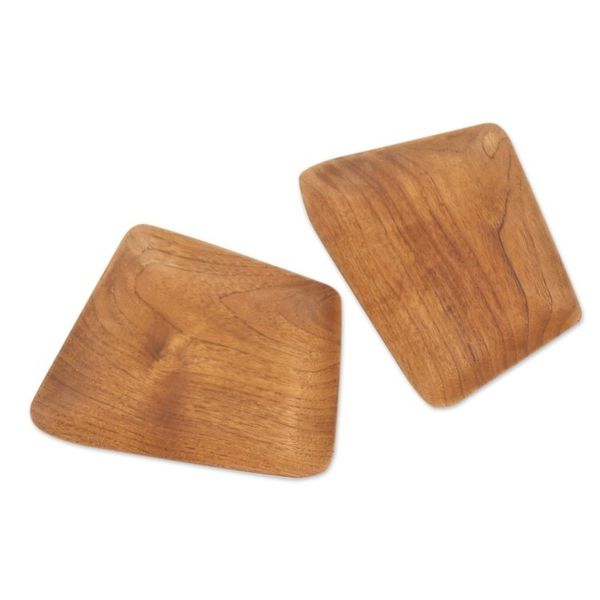 Alternate image for Hand Crafted Rectangular Teak Wood Sushi Plates Pair Parallelogram Platter