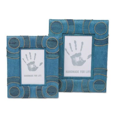 Alternate image for 4x6 and 3x5 Indonesian Natural Fiber Photo Frames in Blue Circle of Memories in Blue